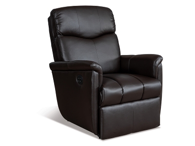 Black leather RV recliner.