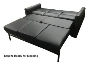 Black Harrison RV sofa bed ready for sleep. 
