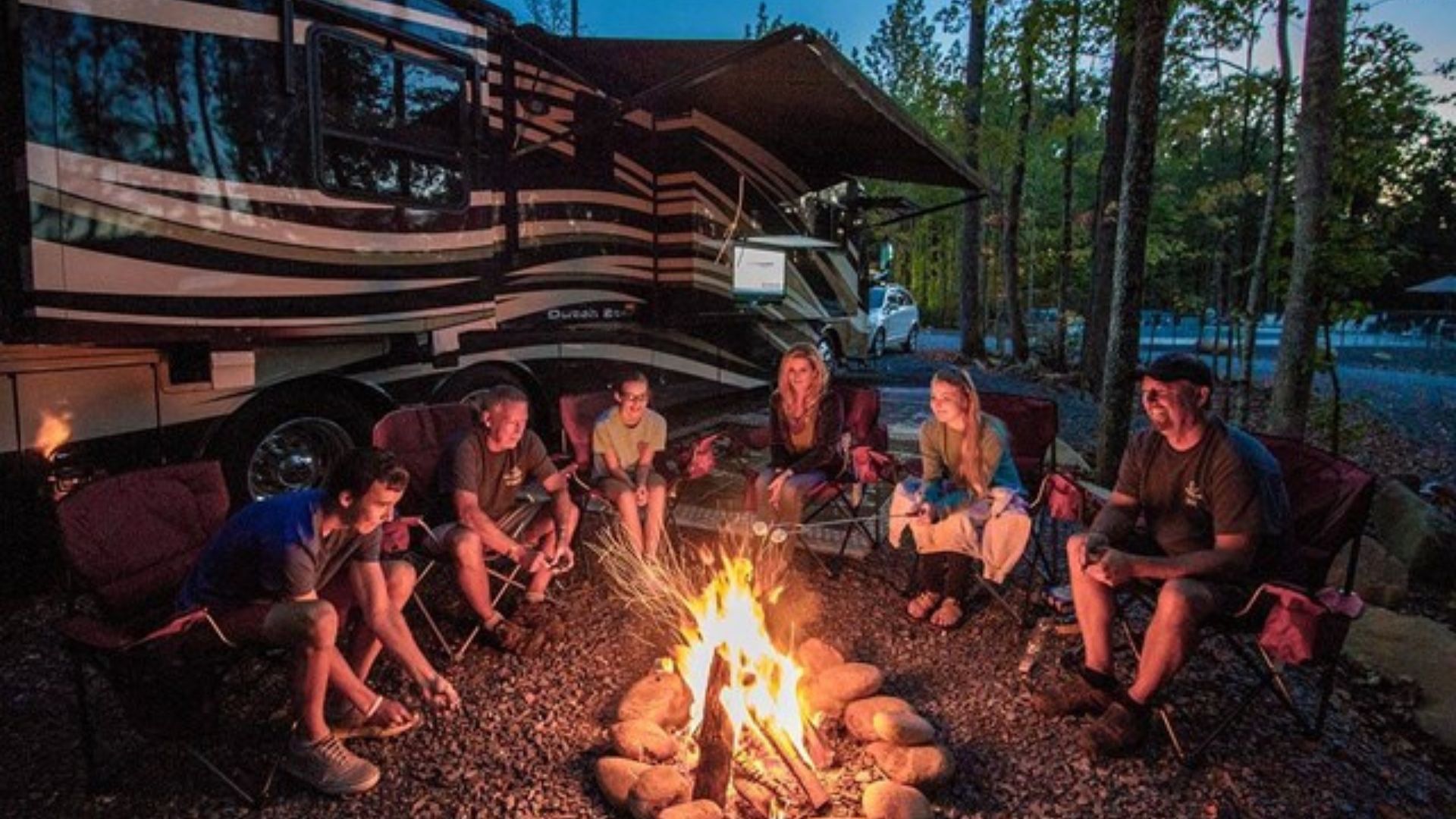 KOA campfire for winter in an RV